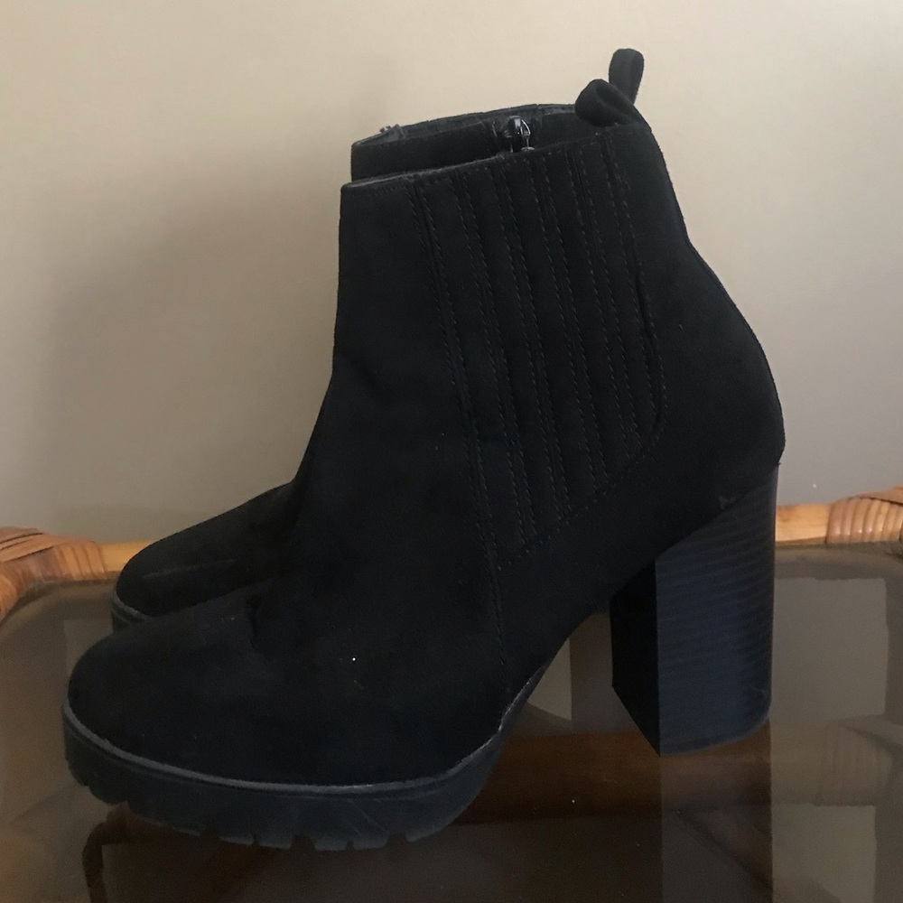 Black platform heeled booties
